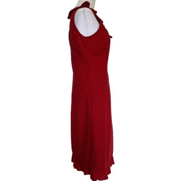 Vintage Mary McFadden Ruffle Shift Dress Size 6 Red Sleeveless Linen - Picture 5 of 6